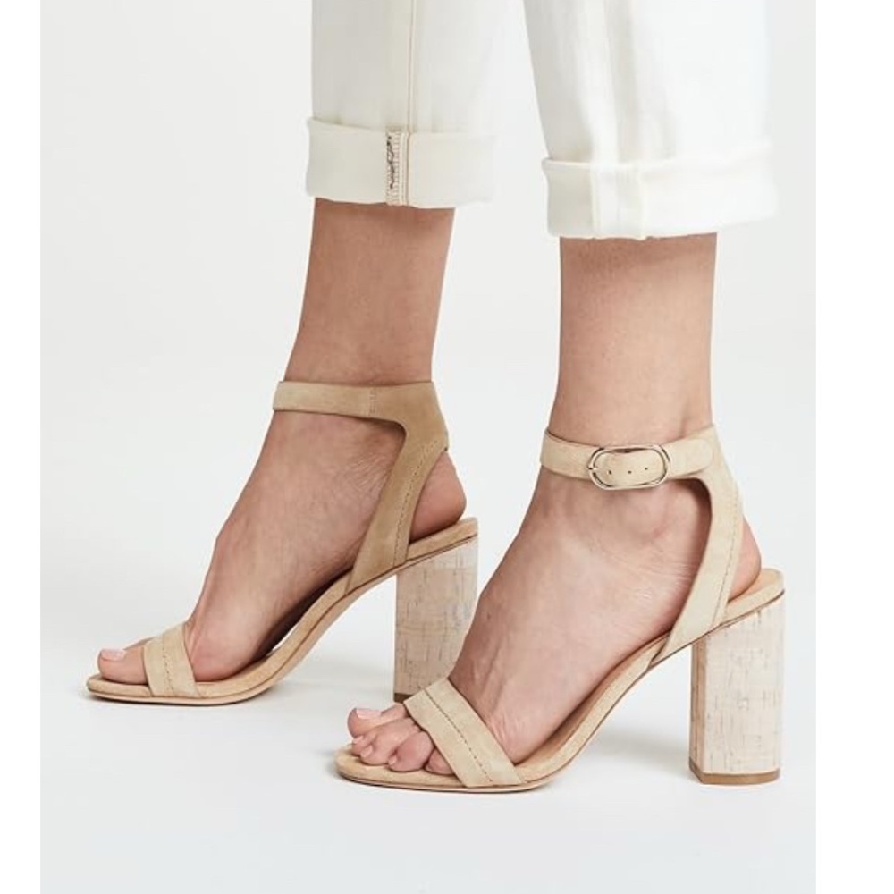 Joie Suede Open Toe Sandals Womens Beige Block Heel